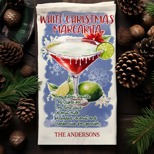 White Christmas Margarita Holiday Cocktail Recipe Tea Towel (Creator Uploaded)