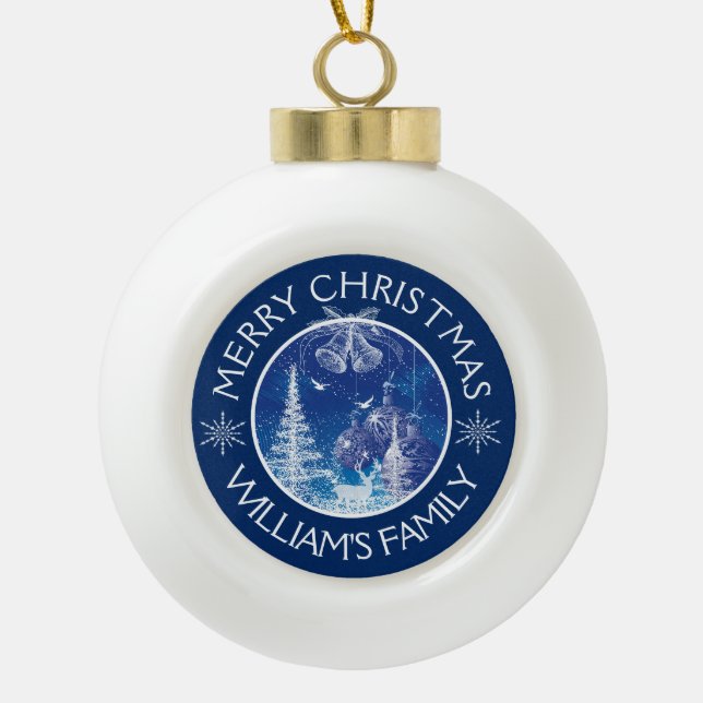 White Christmas Midnight-Blue Ornaments (Front)