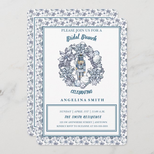 White Christmas Nutcracker Wreath Bridal Brunch Invitation (Front/Back)