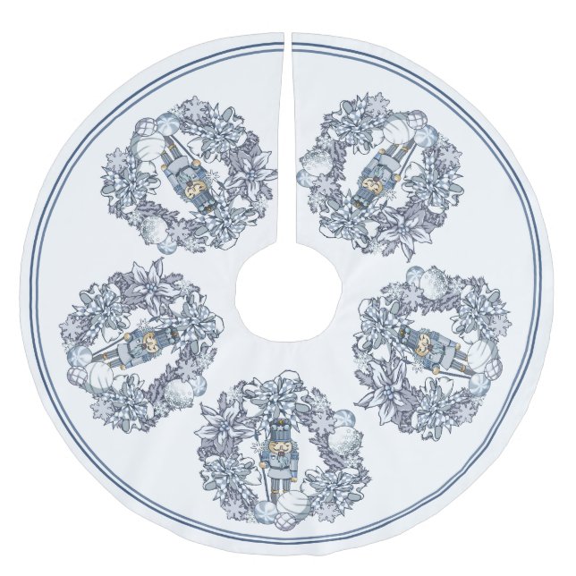 White Christmas Nutcracker Wreath Brushed Polyester Tree Skirt (Front)