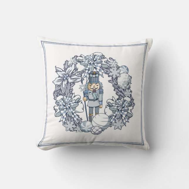 White Christmas Nutcracker Wreath Cushion (Front)