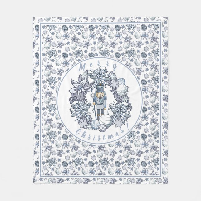 White Christmas Nutcracker Wreath Fleece Blanket (Front)