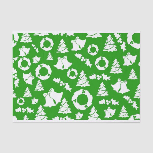 White Christmas Ornaments on Green Background Tissue Paper (Front)