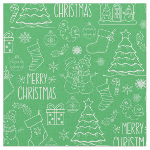 White Christmas Outlines on Parakeet Green Fabric