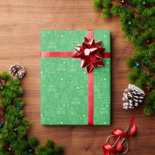White Christmas Outlines on Parakeet Green Wrapping Paper