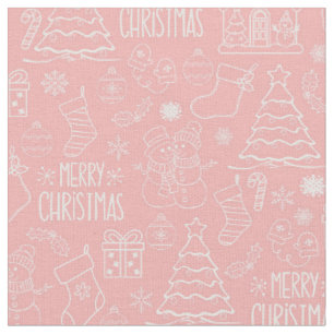 White Christmas Outlines on Pink Fabric