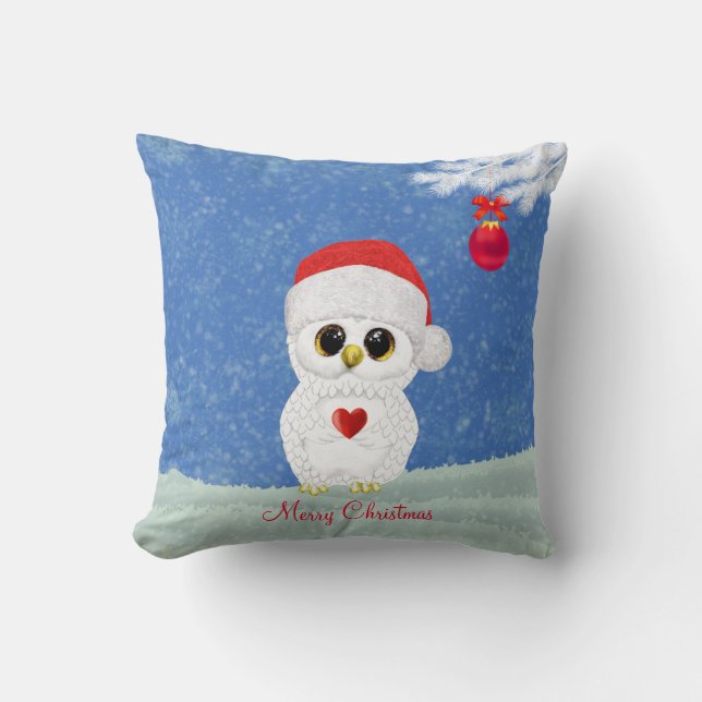 White Christmas Owl  Cushion (Front)