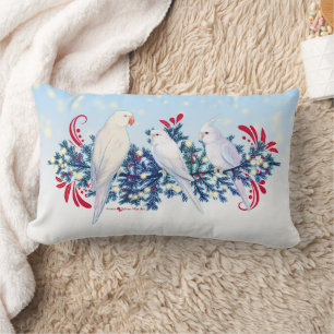 White Christmas Parrots Lumbar Cushion