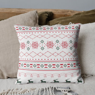 White Christmas Pattern Reindeer Snowflakes Cushion