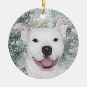 White Christmas Pitbull Ceramic Tree Decoration