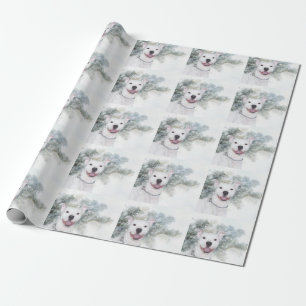 White Christmas Pitbull Wrapping Paper