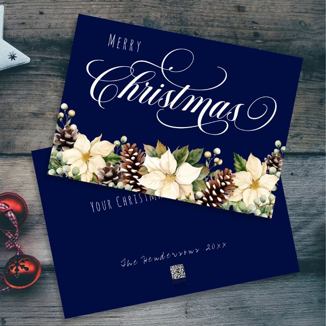White Christmas Poinsettia blue   Holiday Card (Creator Uploaded)