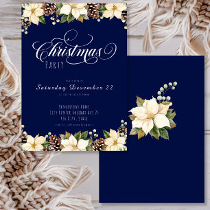 White Christmas Poinsettia blue Party  Invitation
