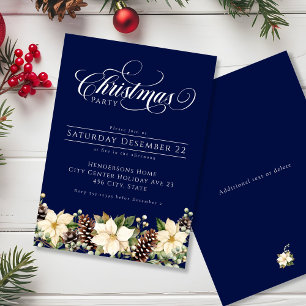 White Christmas Poinsettia blue Party Invitation
