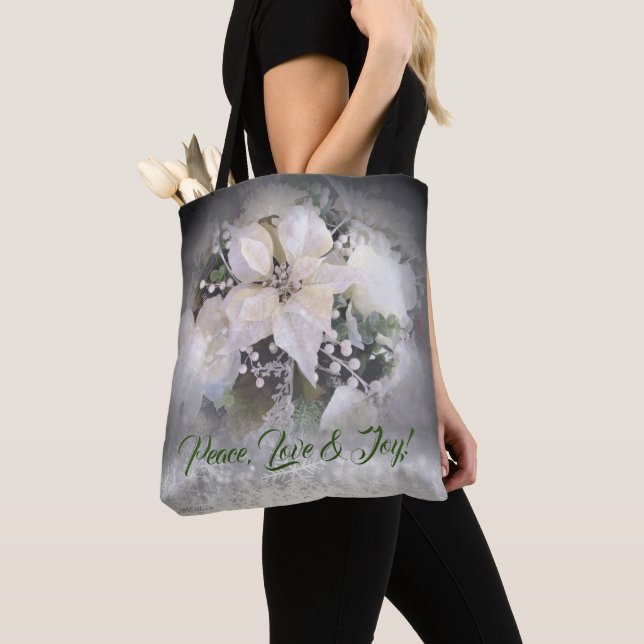 White Christmas Poinsettia Tote Bag (Close Up)