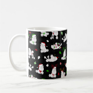 White Christmas Poodles Black Coffee Mug
