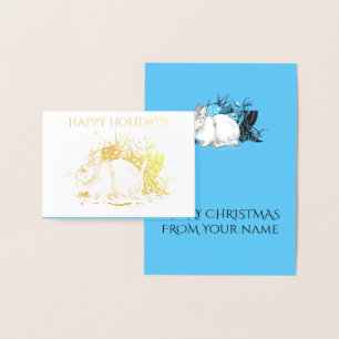 white christmas Rabbit Hare Foil Card