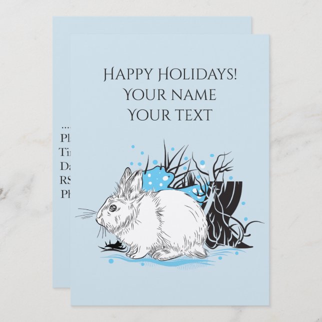 white christmas Rabbit Hare Invitation (Front/Back)