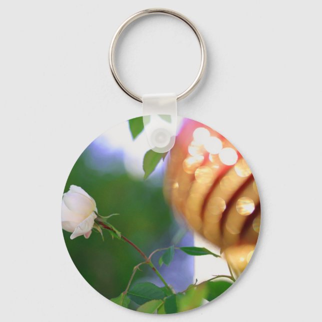White Christmas Rose Key Ring (Front)