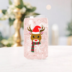 White Christmas Rudolph the Red Nosed Reindeer Can Glass