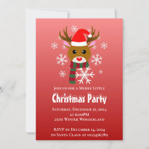 White Christmas Rudolph the Red Nosed Reindeer Invitation