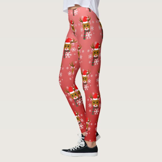 White Christmas Rudolph the Red Nosed Reindeer Leggings (Left)