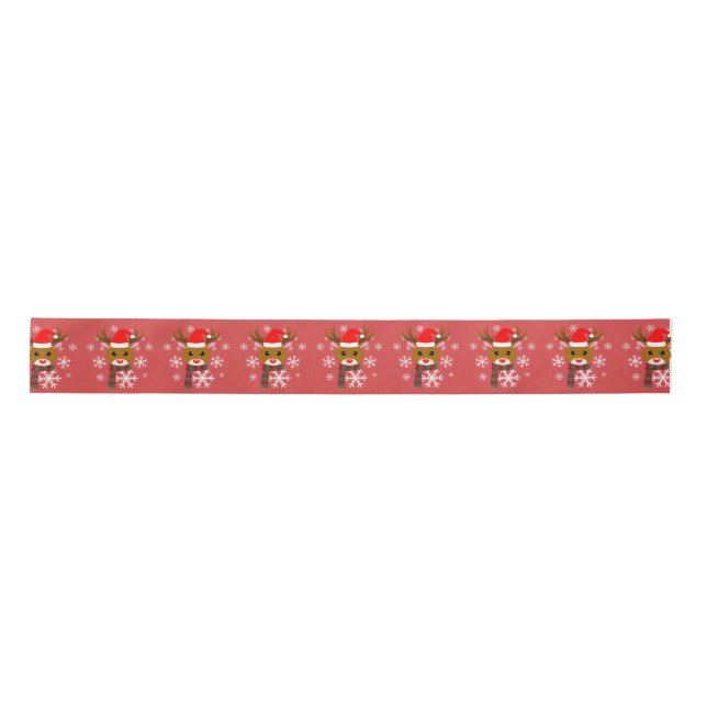 White Christmas Rudolph the Red Nosed Reindeer Satin Ribbon (Front)