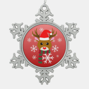 White Christmas Rudolph the Red Nosed Reindeer Snowflake Pewter Christmas Ornament