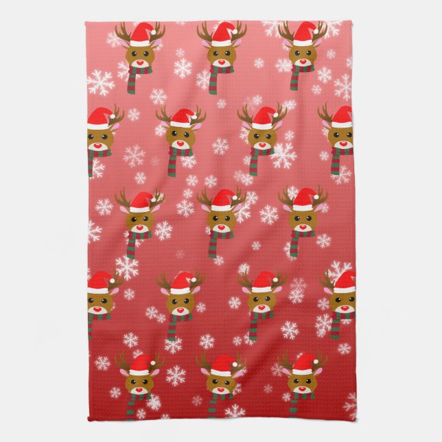 White Christmas Rudolph the Red Nosed Reindeer Tea Towel (Vertical)