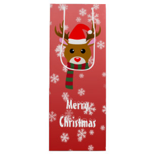 White Christmas Rudolph the Red Nosed Reindeer Wine Gift Bag
