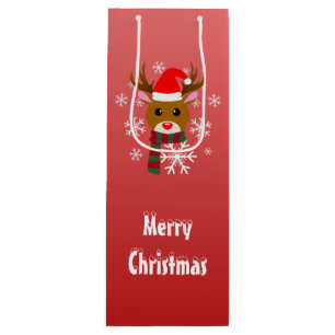 White Christmas Rudolph the Red Nosed Reindeer Wine Gift Bag