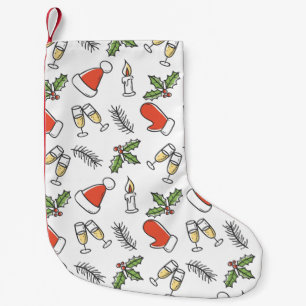 White Christmas Santa and Champagne Pattern Small Christmas Stocking