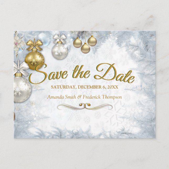 White Christmas Save the Date Announcement Postcard (Front)