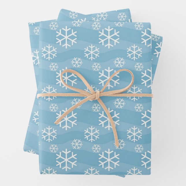 White Christmas Snowflakes Abstract Blue  Wrapping Paper Sheet (In situ)