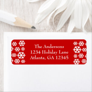 White Christmas Snowflakes on Red Return Address Label