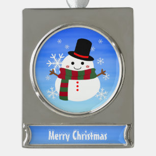 White Christmas Snowman Silver Plated Banner Ornament