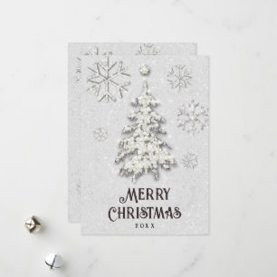 White Christmas Sparkle Gold Glitter Tree Elegant Holiday Card