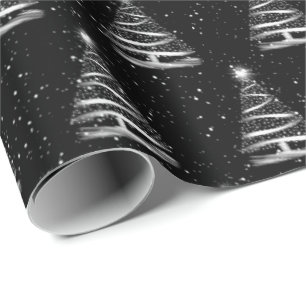 white Christmas star tree on black Wrapping Paper