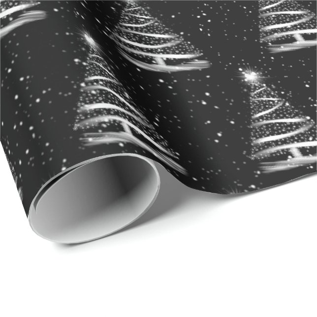white Christmas star tree on black Wrapping Paper (Roll Corner)