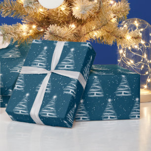 white Christmas star tree on blue Wrapping Paper