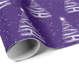 white Christmas star tree on purple Wrapping Paper