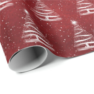 white Christmas star tree on red Wrapping Paper