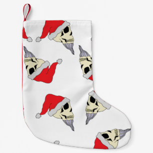 White Christmas Stocking With Santa Claus Skulls 