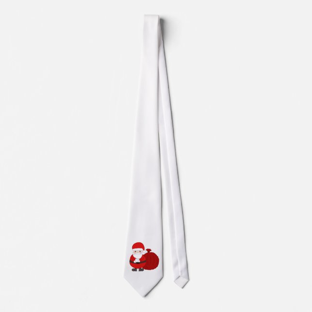 White Christmas Tie With Cute Santa (Front)