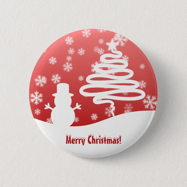 White Christmas Tree and Snowman 6 Cm Round Badge (Front)