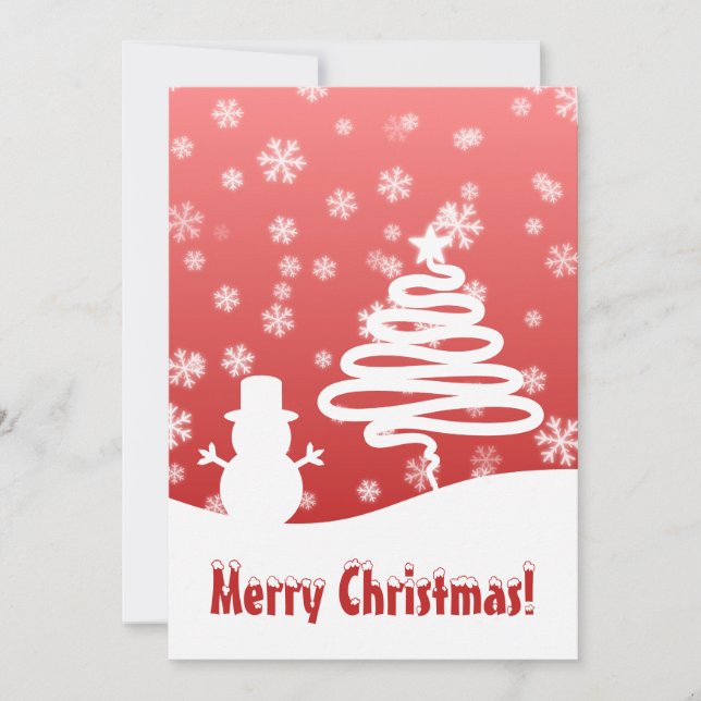 White Christmas Tree and Snowman Flat Card (Front)