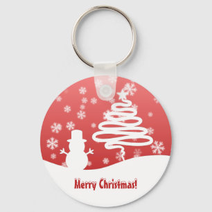 White Christmas Tree and Snowman Key Ring