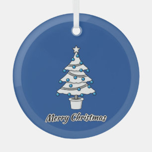 White Christmas Tree Blue Decorations - Merry Xmas