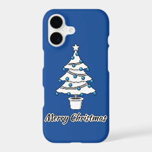 White Christmas Tree Blue Decorations - Merry Xmas