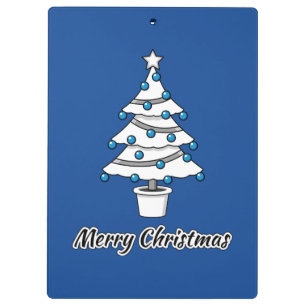 White Christmas Tree Blue Decorations - Merry Xmas Clipboard